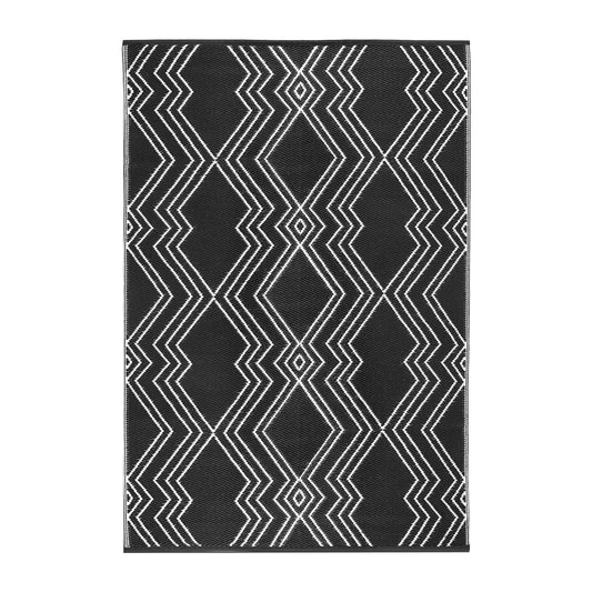 KIAH Premium Black Plastic Outdoor Mat | Reversible Waterproof Rug | UV Protected | Lightweight Foldable Camping, Patio, Balcony, Garden, Beach & RV Mat | Easy to Clean