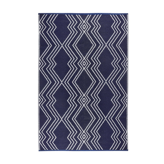 KIAH Navy Blue Plastic Outdoor Mat | Reversible Waterproof Patio Rug | UV Resistant Foldable Camping, Balcony, Garden, Beach & Picnic Mat