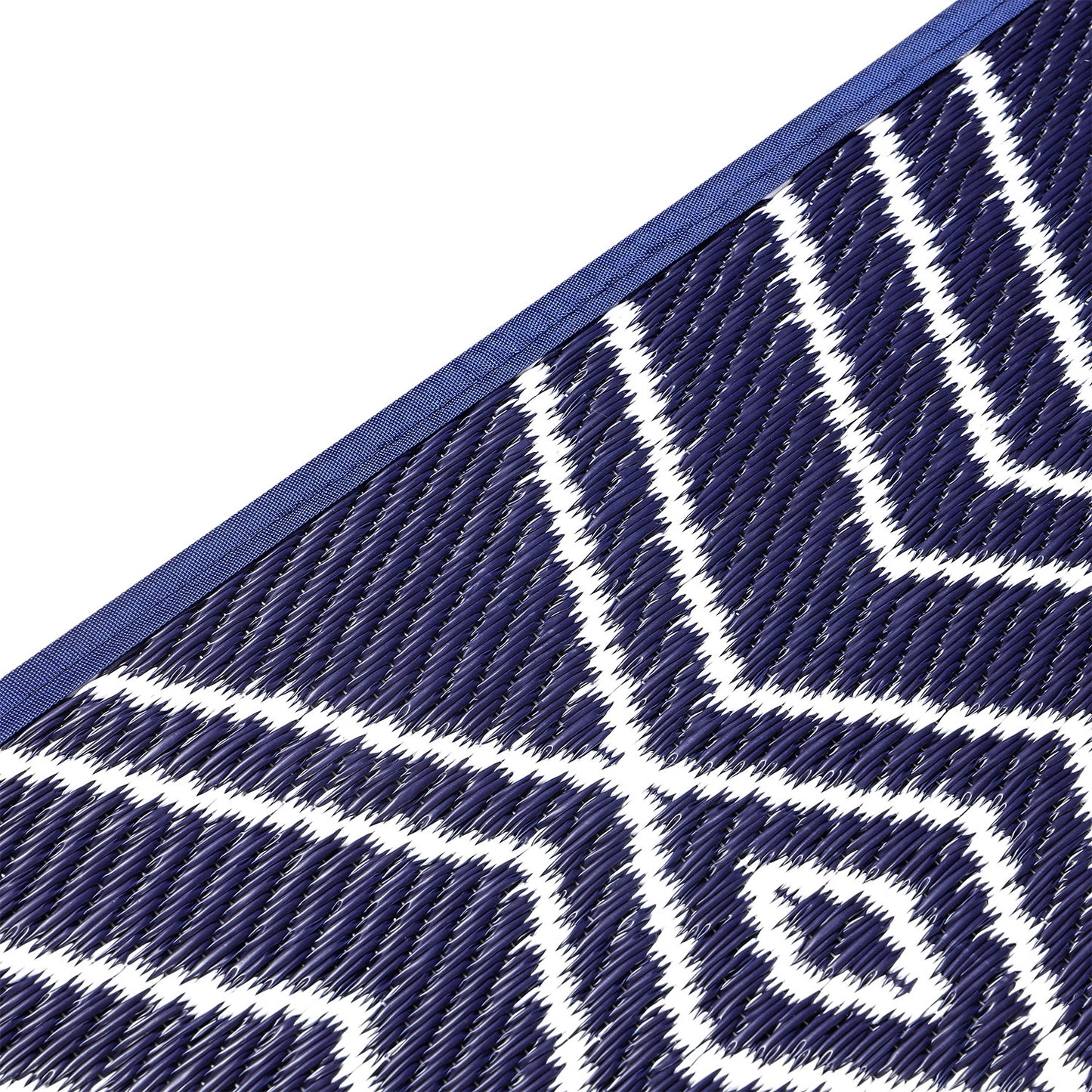 KIAH Navy Blue Plastic Outdoor Mat | Reversible Waterproof Patio Rug | UV Resistant Foldable Camping, Balcony, Garden, Beach & Picnic Mat