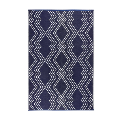 KIAH Navy Blue Plastic Outdoor Mat | Reversible Waterproof Patio Rug | UV Resistant Foldable Camping, Balcony, Garden, Beach & Picnic Mat