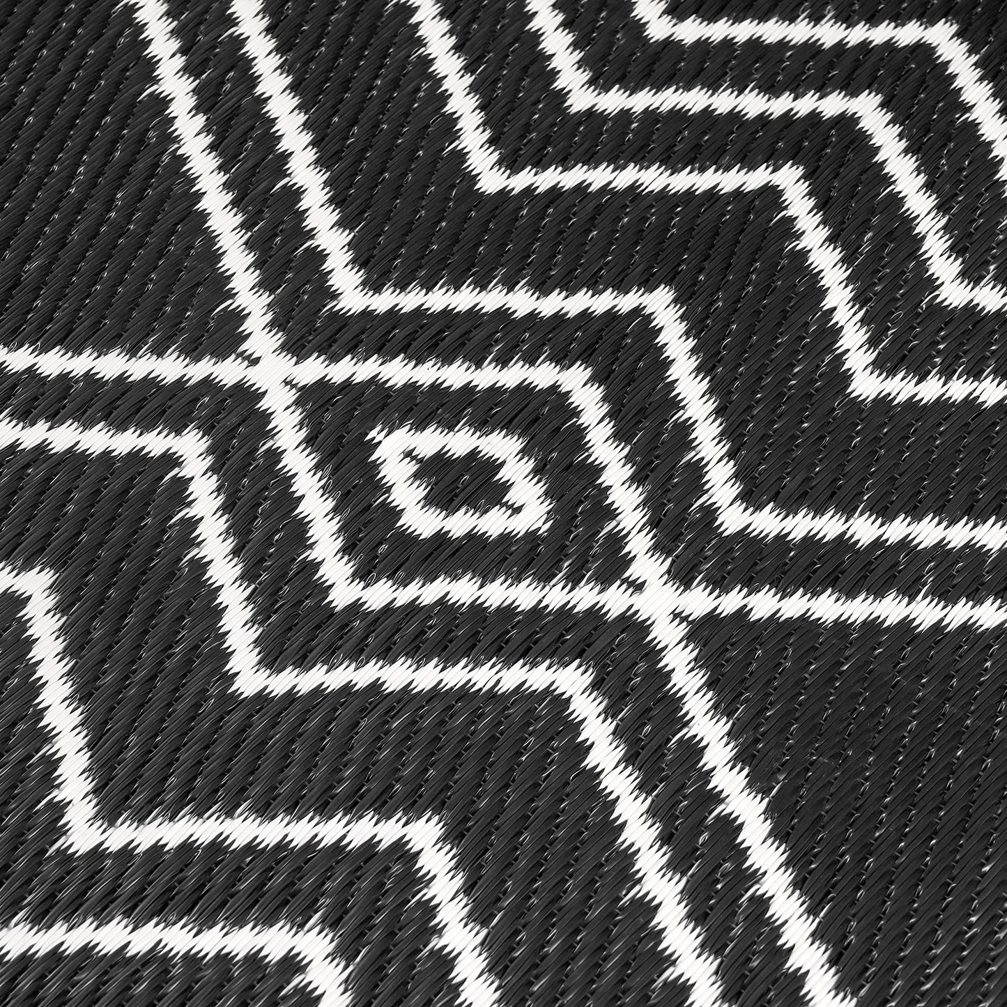 KIAH Premium Black Plastic Outdoor Mat | Reversible Waterproof Rug | UV Protected | Lightweight Foldable Camping, Patio, Balcony, Garden, Beach & RV Mat | Easy to Clean