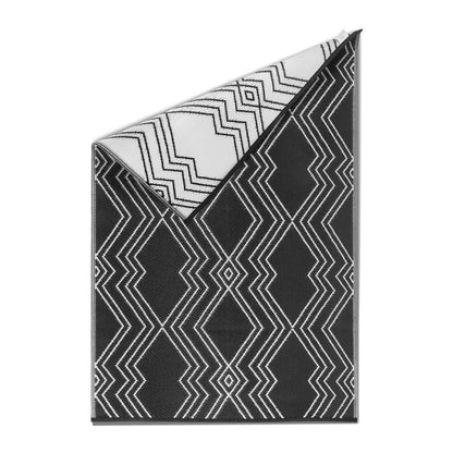 KIAH Premium Black Plastic Outdoor Mat | Reversible Waterproof Rug | UV Protected | Lightweight Foldable Camping, Patio, Balcony, Garden, Beach & RV Mat | Easy to Clean