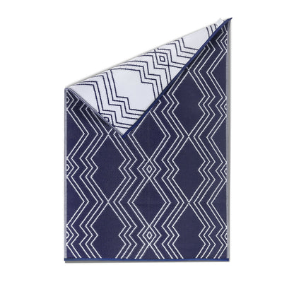 KIAH Navy Blue Plastic Outdoor Mat | Reversible Waterproof Patio Rug | UV Resistant Foldable Camping, Balcony, Garden, Beach & Picnic Mat