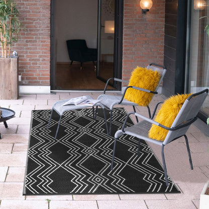KIAH Premium Black Plastic Outdoor Mat | Reversible Waterproof Rug | UV Protected | Lightweight Foldable Camping, Patio, Balcony, Garden, Beach & RV Mat | Easy to Clean