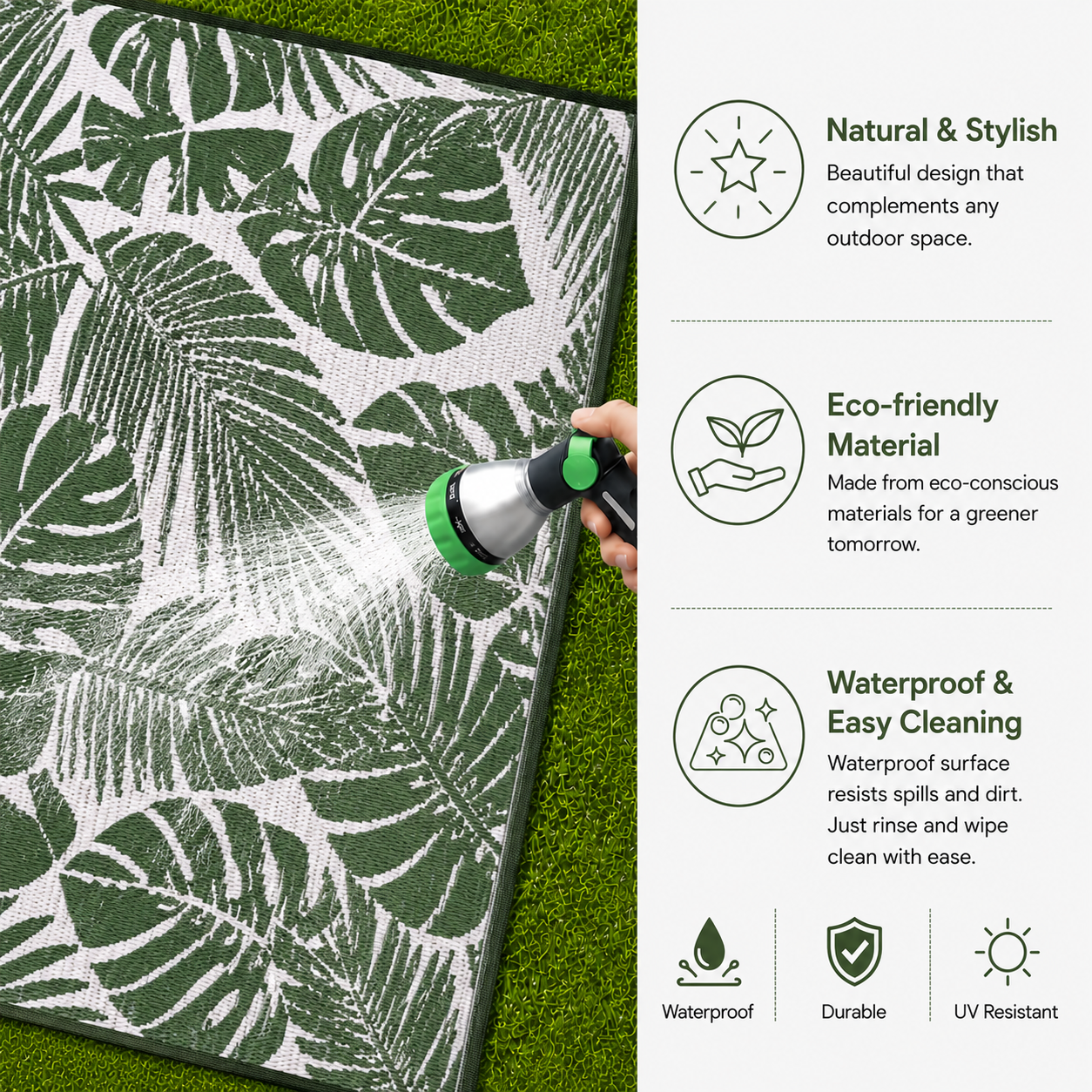 Fern Green Plastic Floor Mat | Nature-Inspired Indoor & Outdoor Flooring