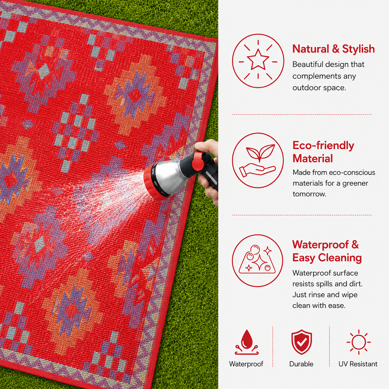Sefa Red Woven Plastic Floor Mat | Elegant Indoor & Outdoor Flooring