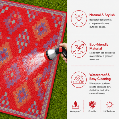 Sefa Red Woven Plastic Floor Mat | Elegant Indoor & Outdoor Flooring
