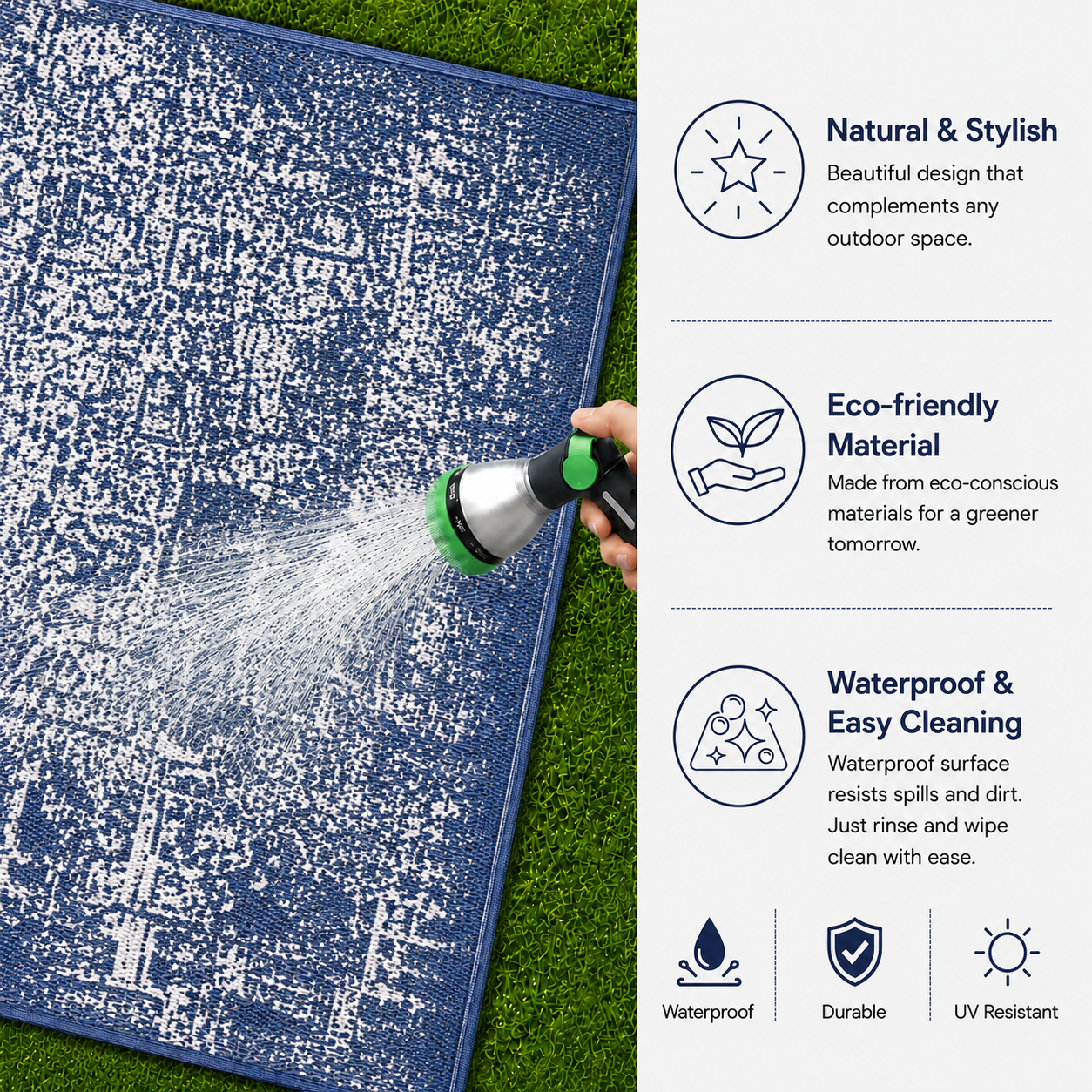 Zehra Navy Blue Woven Plastic Floor Mat – Premium PP Mat for Home & Outdoor Use