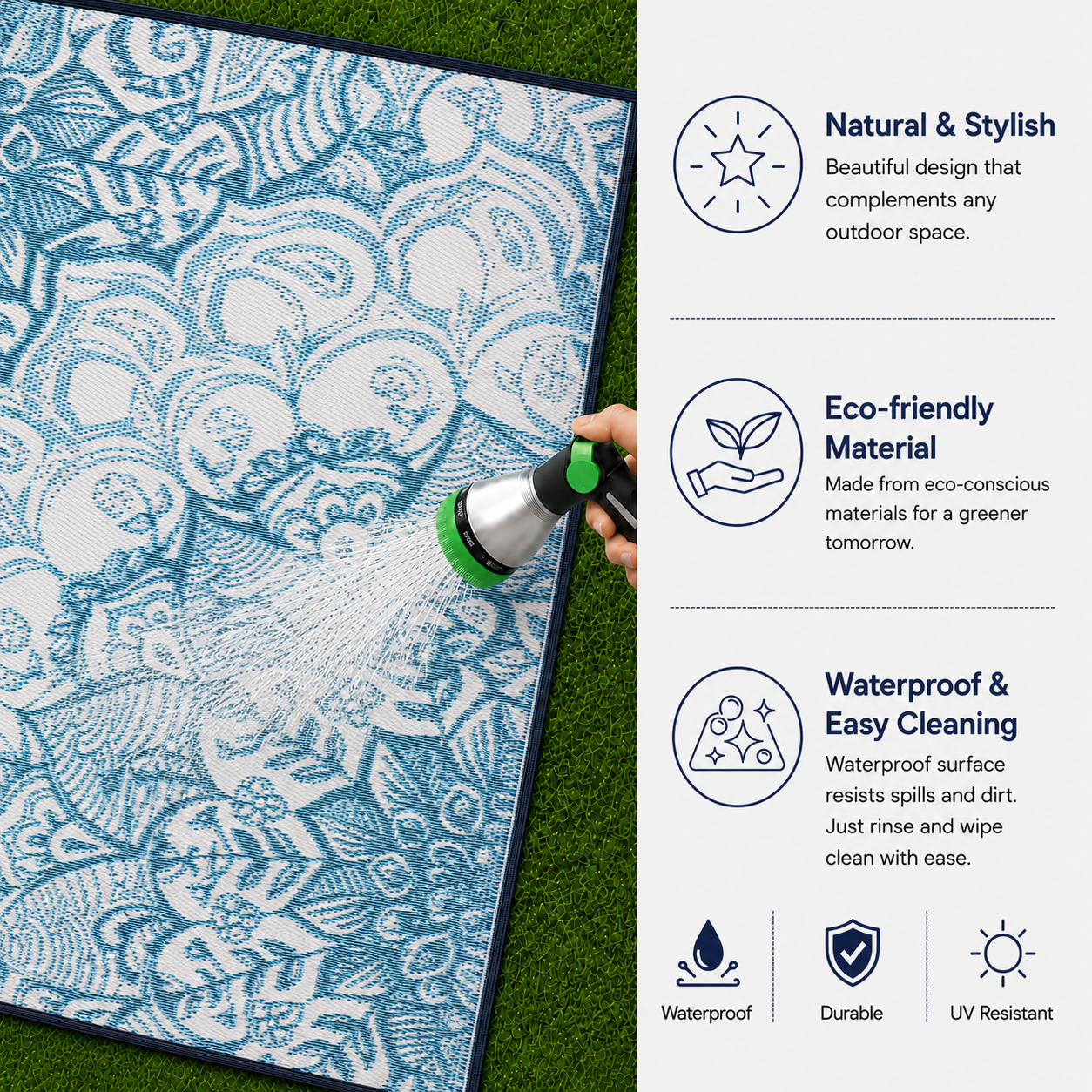 Deniz Teal Plastic Floor Mat | Elegant Indoor & Outdoor Flooring