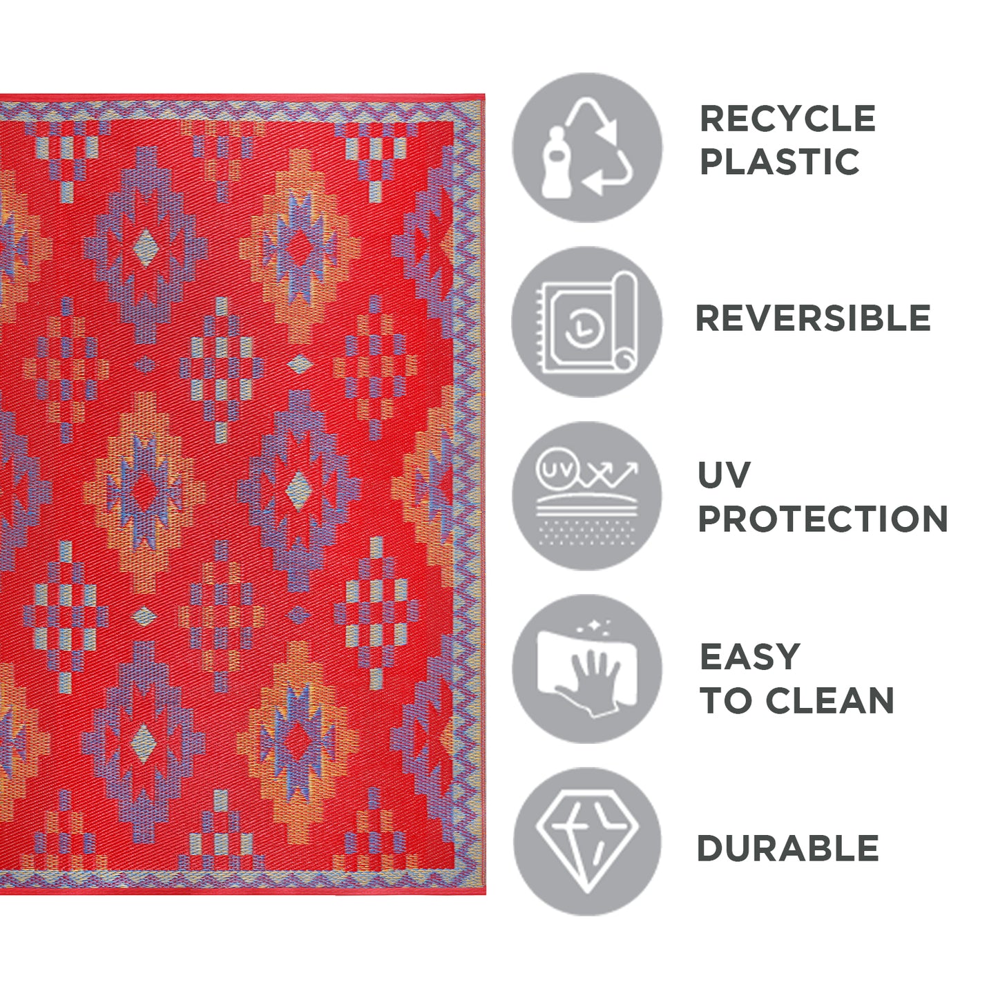 Sefa Red Woven Plastic Floor Mat | Elegant Indoor & Outdoor Flooring