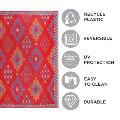 Sefa Red Woven Plastic Floor Mat | Elegant Indoor & Outdoor Flooring