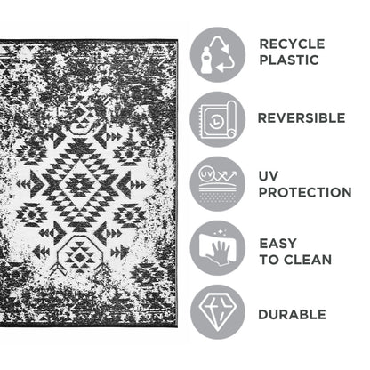 ZAIN Premium Black Plastic Outdoor Mat | Reversible Waterproof Rug | UV Protected |