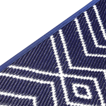 KIAH Navy Blue Plastic Outdoor Mat | Reversible Waterproof Patio Rug | UV Resistant Foldable Camping, Balcony, Garden, Beach & Picnic Mat