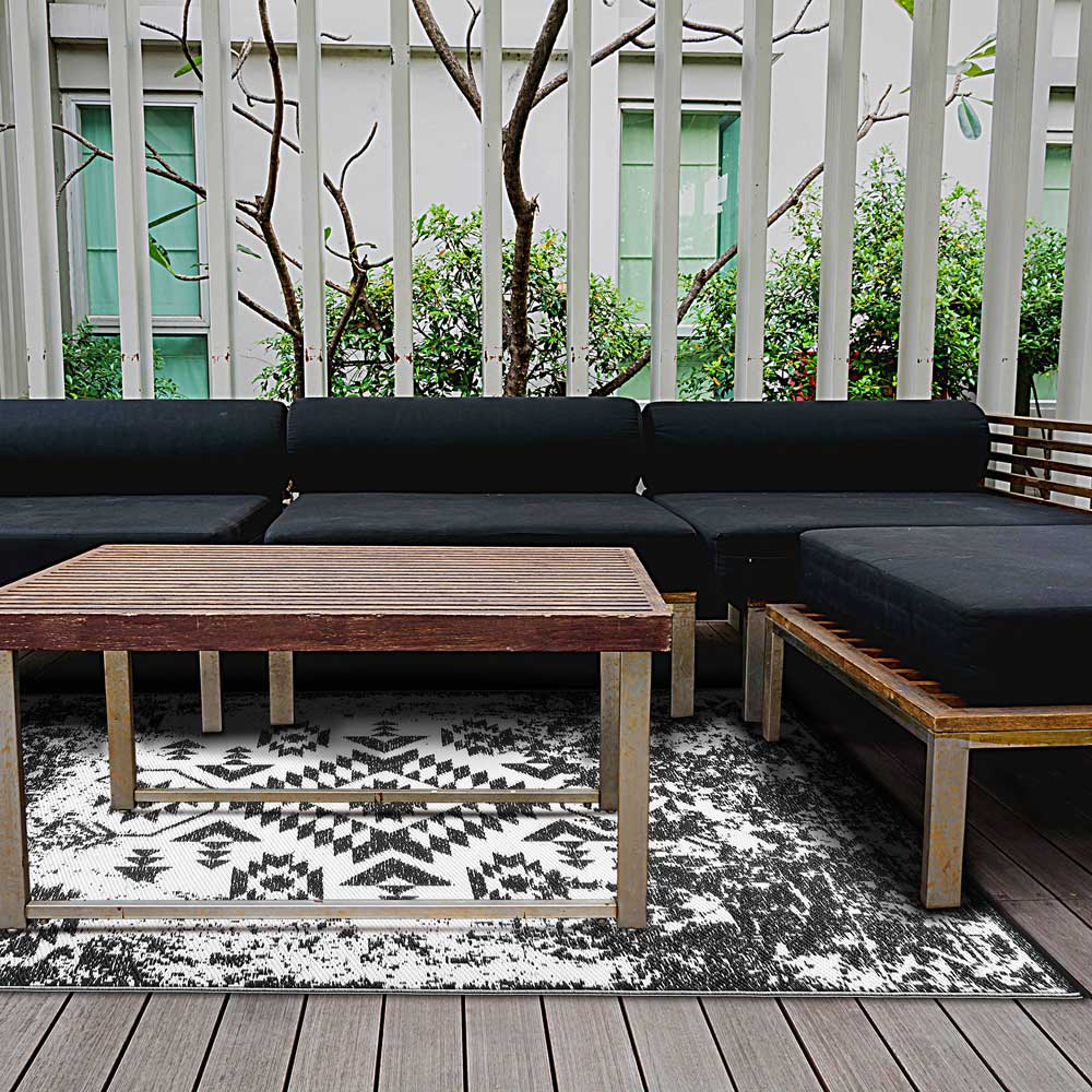 ZAIN Premium Black Plastic Outdoor Mat | Reversible Waterproof Rug | UV Protected |