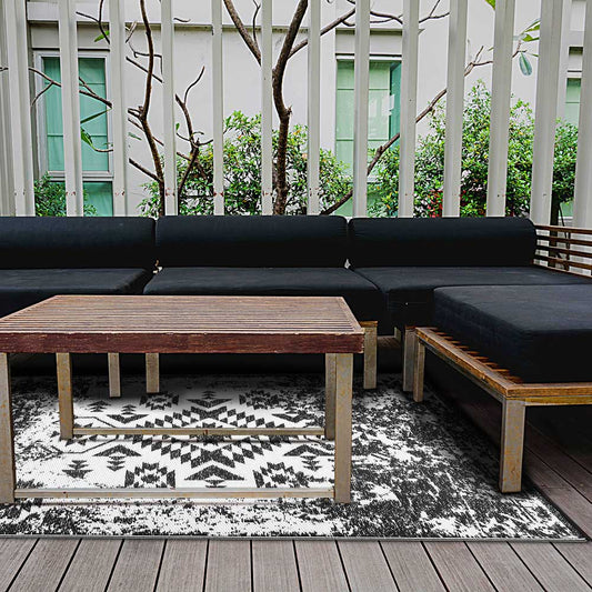 ZAIN Premium Black Plastic Outdoor Mat | Reversible Waterproof Rug | UV Protected |
