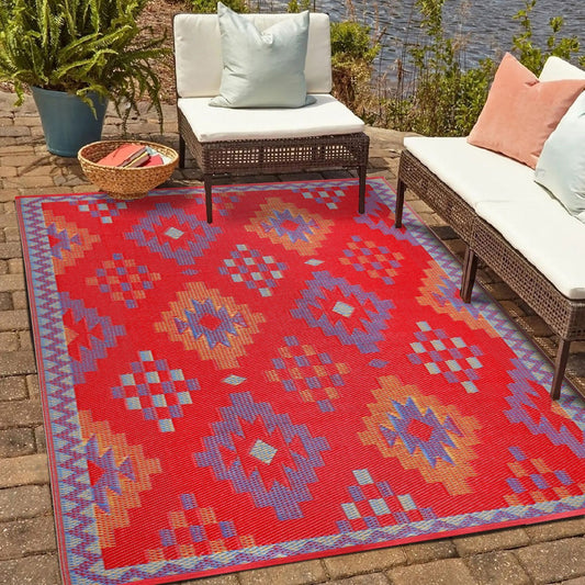 Sefa Red Woven Plastic Floor Mat | Elegant Indoor & Outdoor Flooring