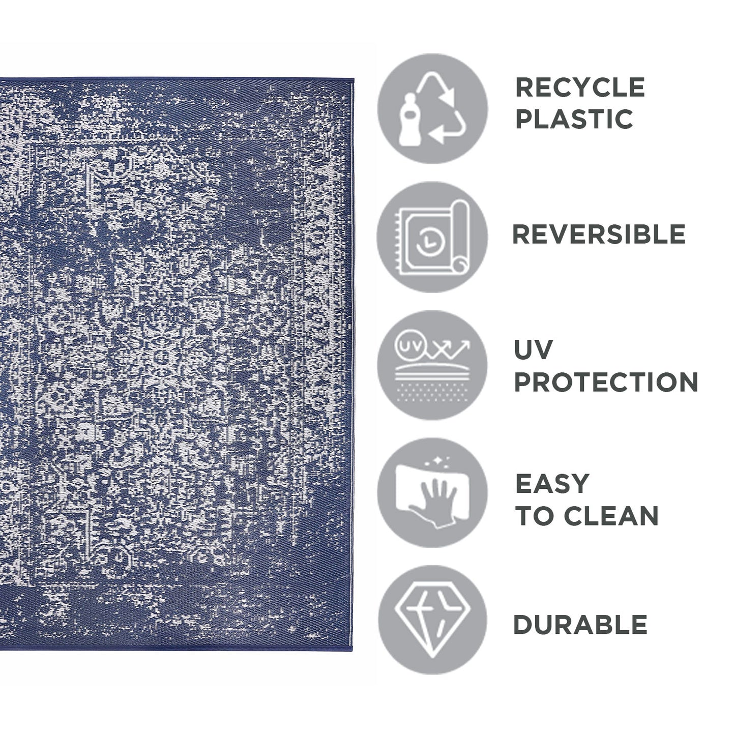 Zehra Navy Blue Woven Plastic Floor Mat – Premium PP Mat for Home & Outdoor Use